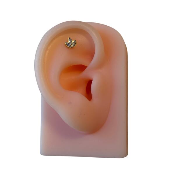 Implant Grade Titanium Internally Threaded 3 Marquise CZ Leaf Top - Picture 5 of 5